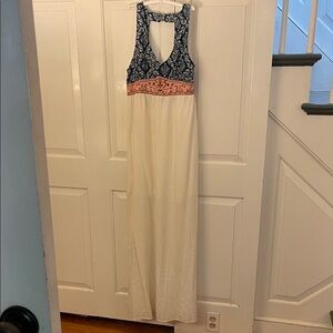 Flying Tomato White Maxi Dress with navy and coral detail.